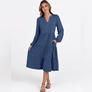ANRABESS Long Sleeve V-Neck Midi Dresse